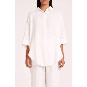 NEW NUDE LUCY lounge linen longline shirt in white